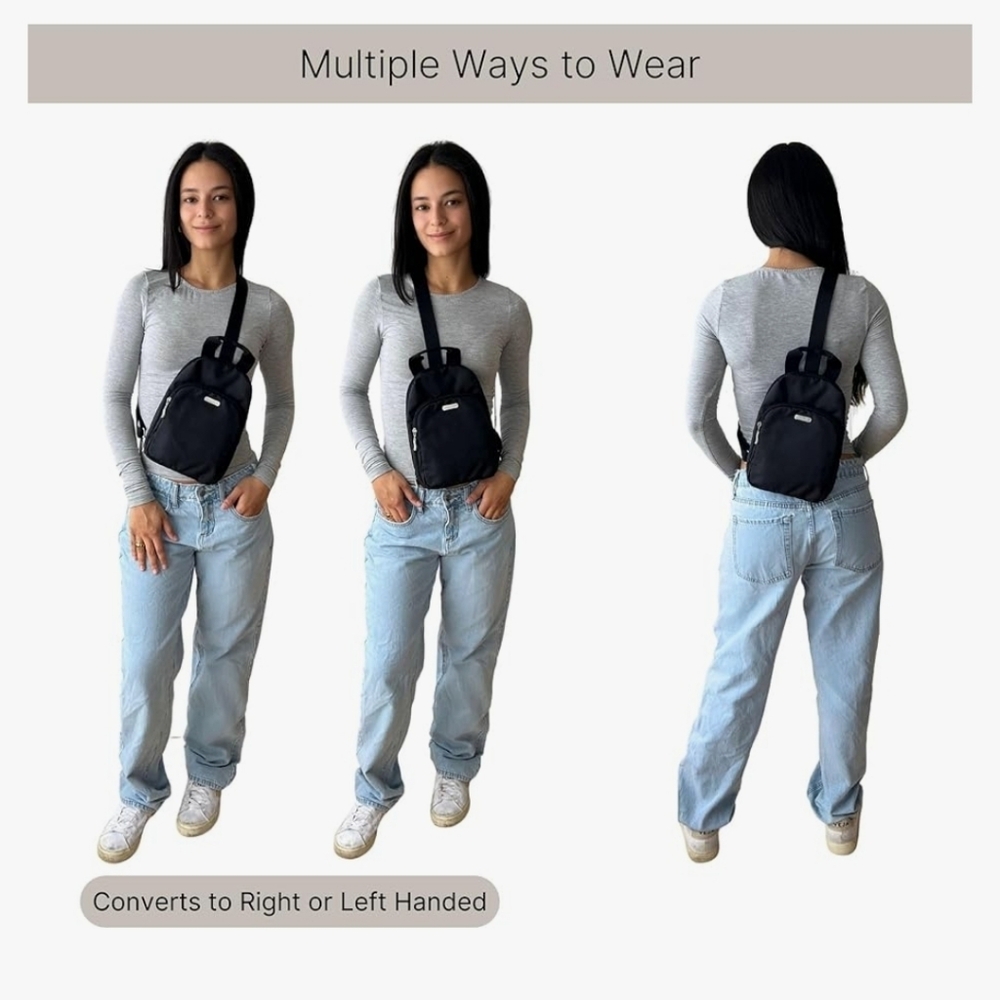 Baggalini Black Sling Backpack Bag Multi Wear RFID Card Slots Adjustable NEW - Picture 6 of 16